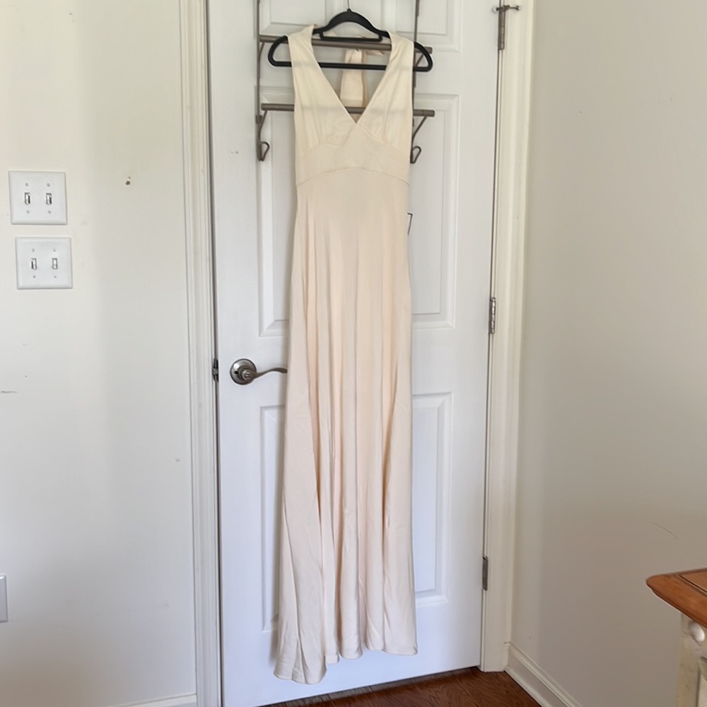 J Crew silk halter cream maxi A-line fully lined bridal rehearsal wedding size 6